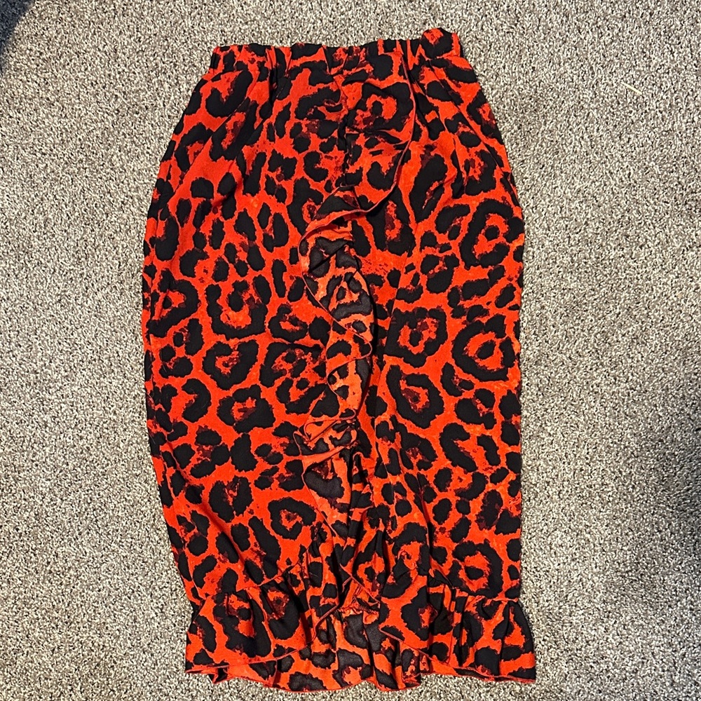 Leopard Print Ruffle Skirt - Red and Black